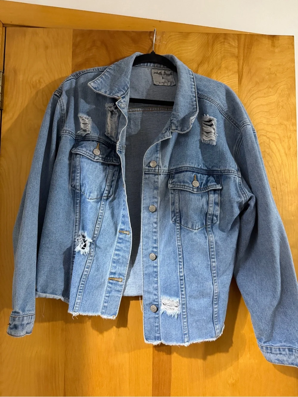 white birch Light Blue Distressed Denim Jean Jacket